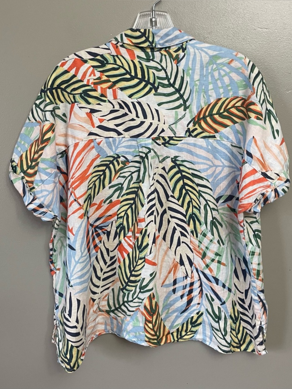 Tahari XL 100% linen tropical button down short sleeve shirt blouse lagenlook - Picture 4 of 6